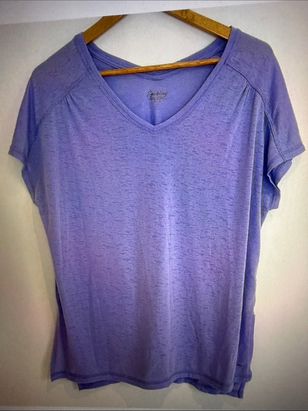 Spalding Women Purple Short Sleeve V Neck Pullover T Shirt Size L